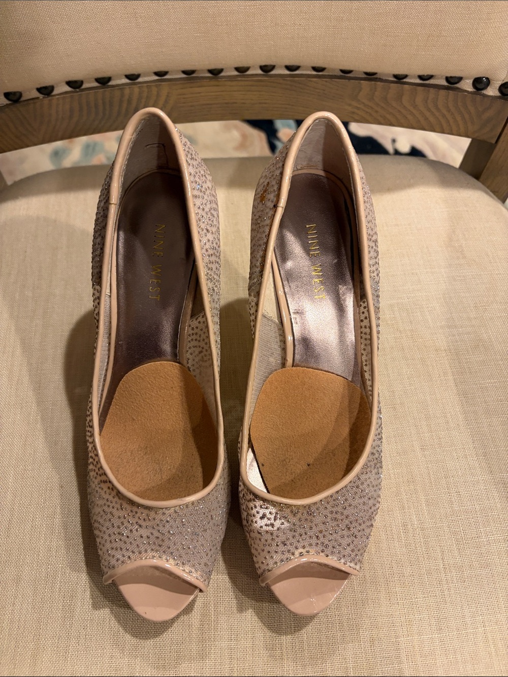 Nine West Blush Glitter Peep-Toe Heels size 6